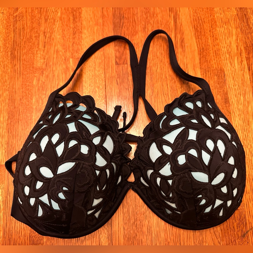 Shade & Shore Push-Up Bikini Swim Suit Top • Aqua with Black Overlay • 38DD